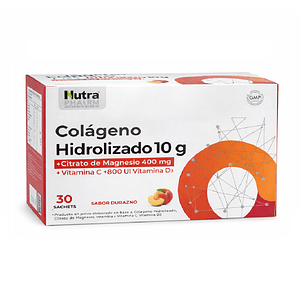 Cólageno + Citrato de Magnesio + Vitamina C + Vitamina D3 Sabor Durazno Caja x30 Sobres