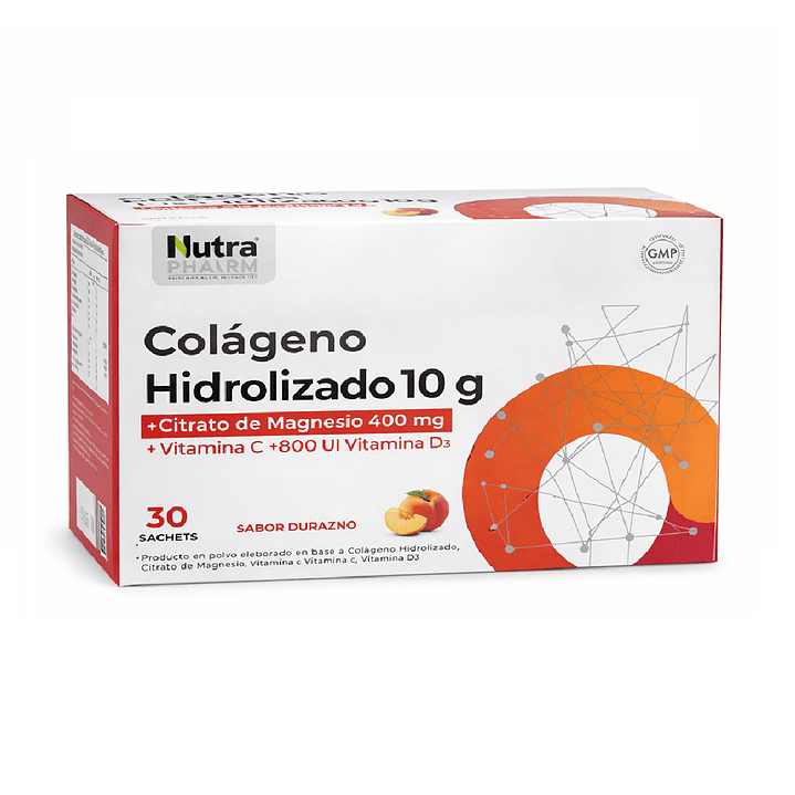 Cólageno + Citrato de Magnesio + Vitamina C + Vitamina D3 Sabor Durazno Caja x30 Sobres 1