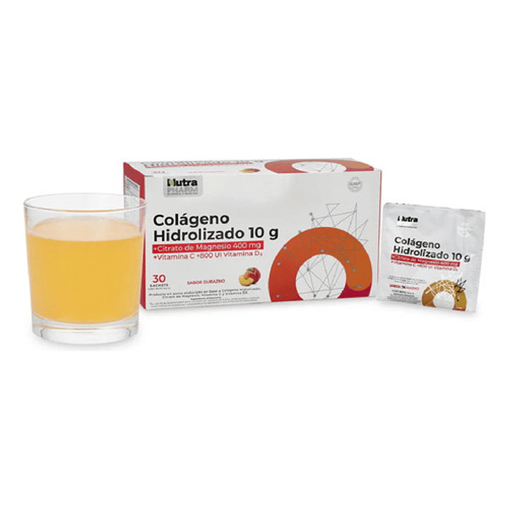 Cólageno + Citrato de Magnesio + Vitamina C + Vitamina D3 Sabor Durazno Caja x30 Sobres Pack x6 3