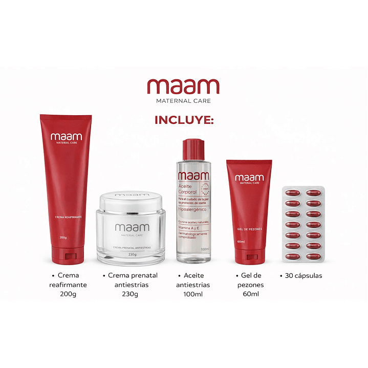 Kit Completo Maam 5 Productos Reafirmante Antiestrias Embarazo 2