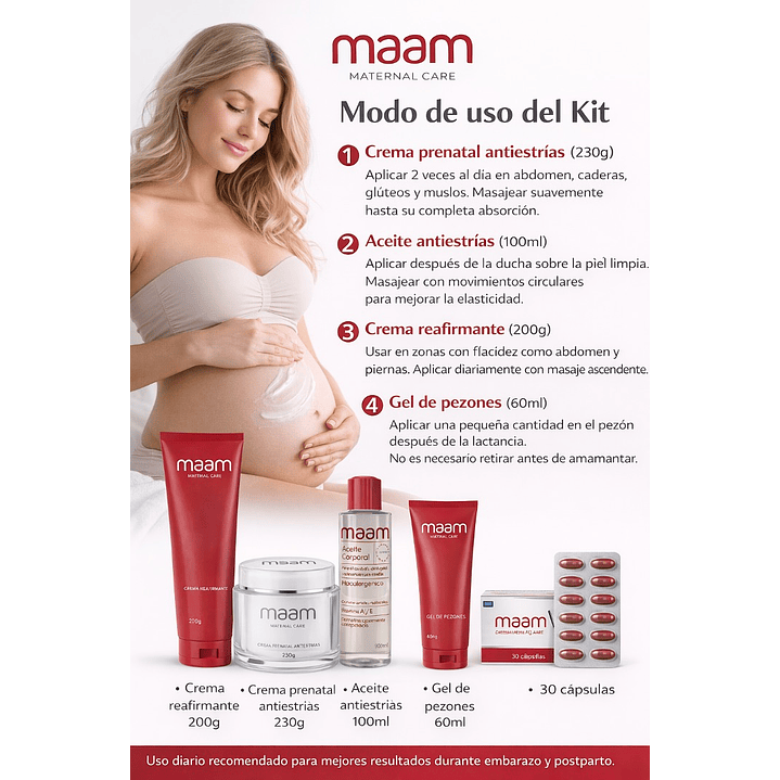 Kit Completo Maam 5 Productos Reafirmante Antiestrias Embarazo 3