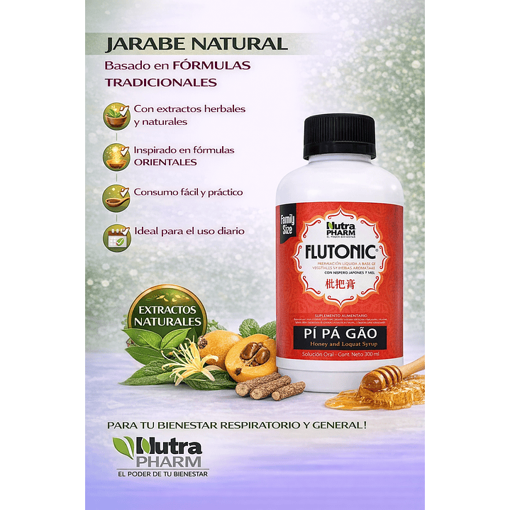 Flutonic Pí Pa Gao 300 Ml - Nutrapharm Sin Sabor 7
