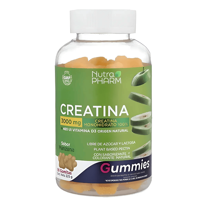 Creatina Gummies 90 Gomitas + Vit D Nutrapharm Manzana Manzana 1