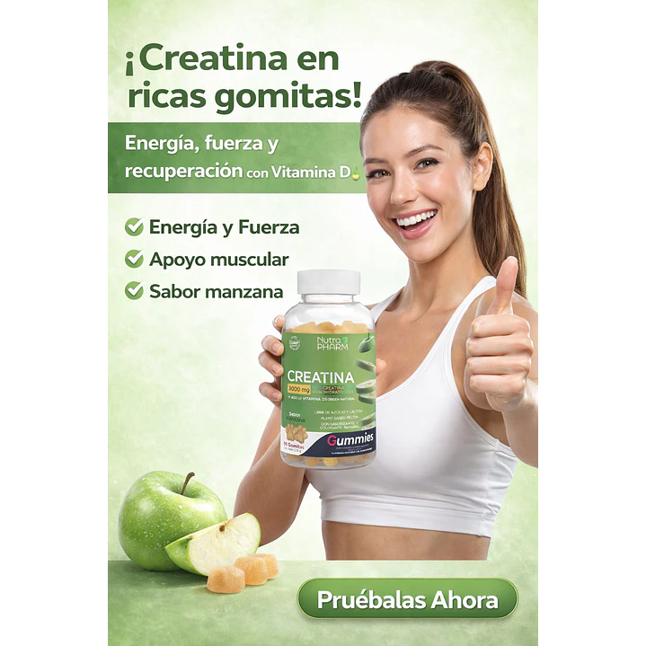 Creatina Gummies 90 Gomitas + Vit D Nutrapharm Manzana Manzana 3