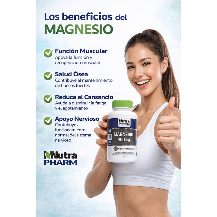 Magnesio 400mg Nutrapharm Salud Osea y Articulaciones x60 Capsulas 3