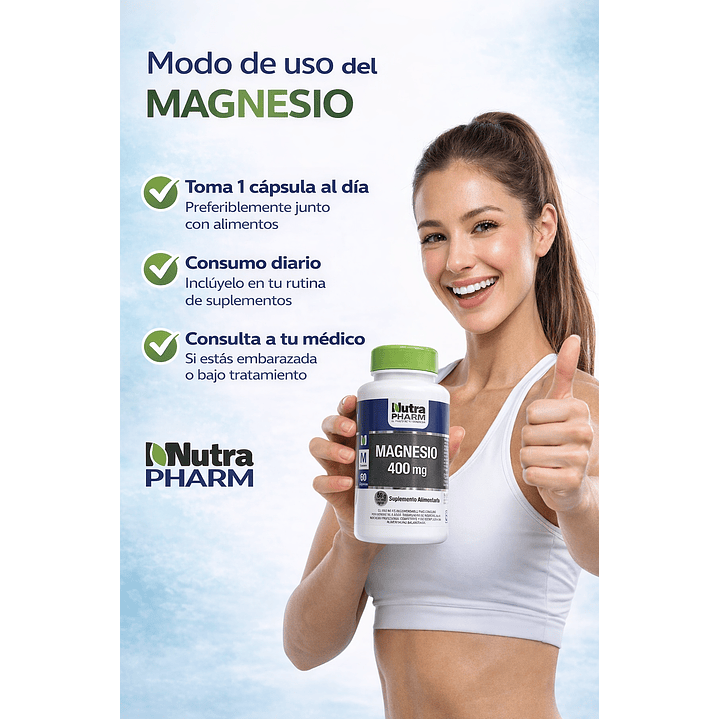 Magnesio 400mg Nutrapharm Salud Osea y Articulaciones x60 Capsulas 4