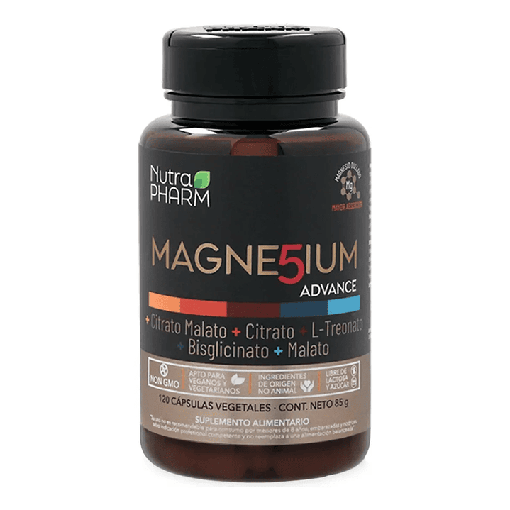 Nutrapharm Magnesium Advance 120 Caps 5 Magnesios Quelados Sabor Sin Sabor 1