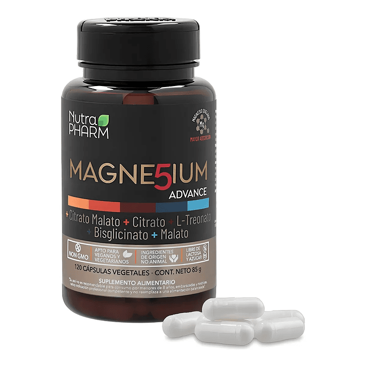 Nutrapharm Magnesium Advance 120 Caps 5 Magnesios Quelados Sabor Sin Sabor 2