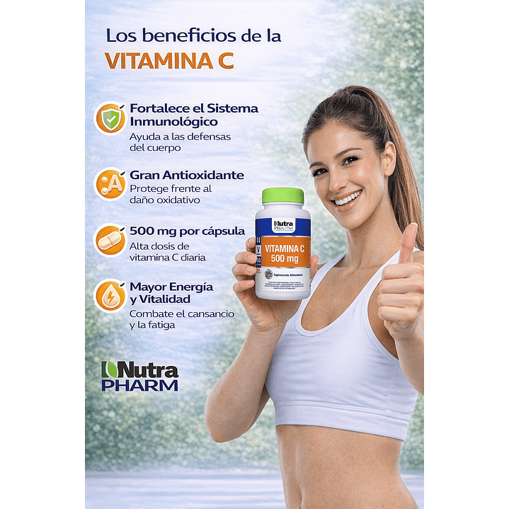Vitamina C 500 Mg Nutrapharm Refuerzo Sistema Inmunológico x60 Cápsulas 4