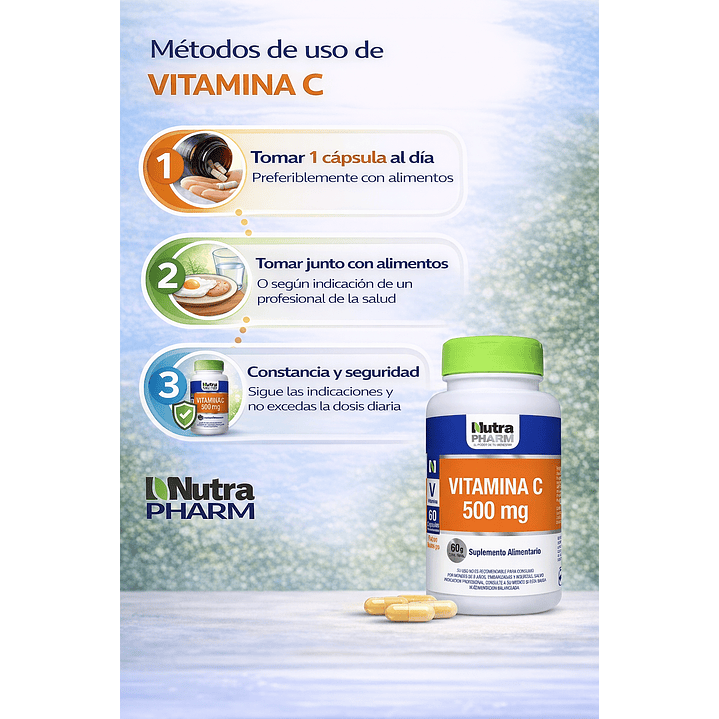 Vitamina C 500 Mg Nutrapharm Refuerzo Sistema Inmunológico x60 Cápsulas 5