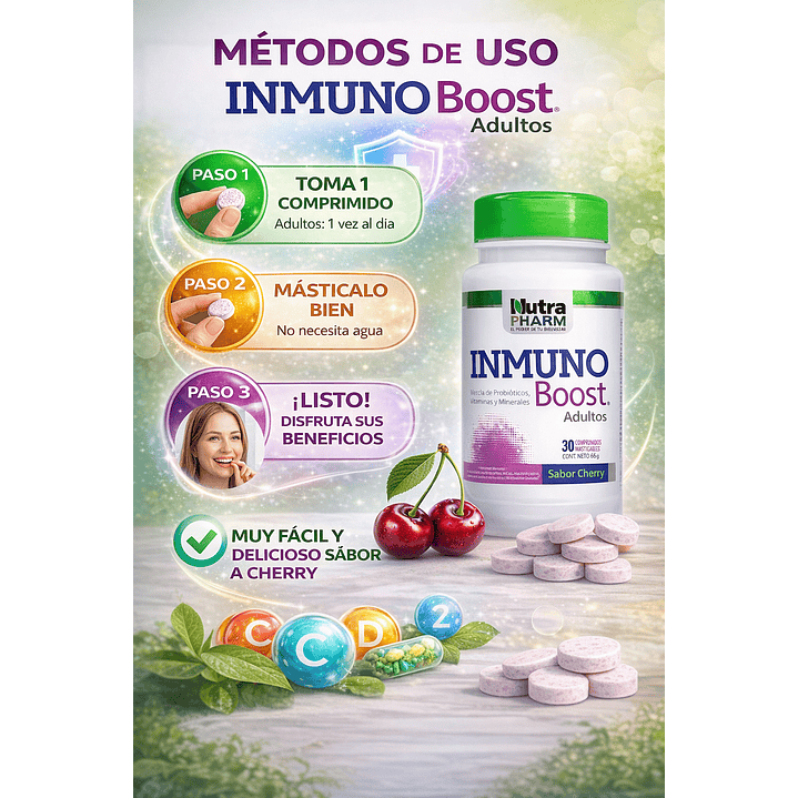 Inmuno Boost Adulto Probióticos, Vitaminas y Minerales x30 Comprimidos Masticables  6