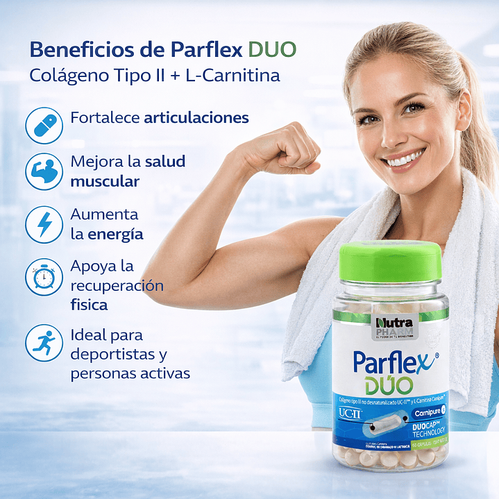 Parflex Duo X 60 Caps – Colágeno Tipo II + L-Carnitina | Salud Articular y Muscular 4
