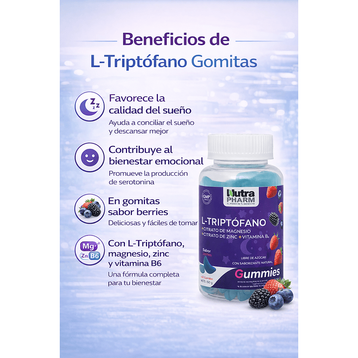 L-triptófano Gomitas Gummies Sabor Berries x60 Nutrapharm  3