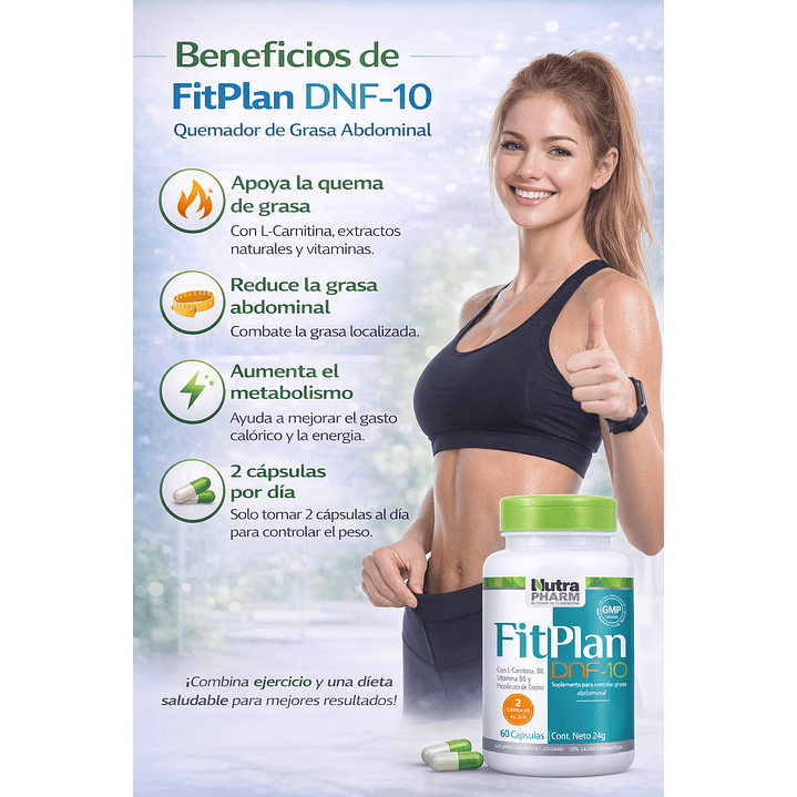 Fitplan DNF-10 Quemador Grasa Abdominal 60 Cápsulas Nutra Pharm 4