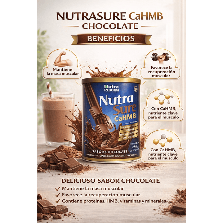 Nutrasure Cahmb Chocolate Pvo X 850g  Nutrapharm 4