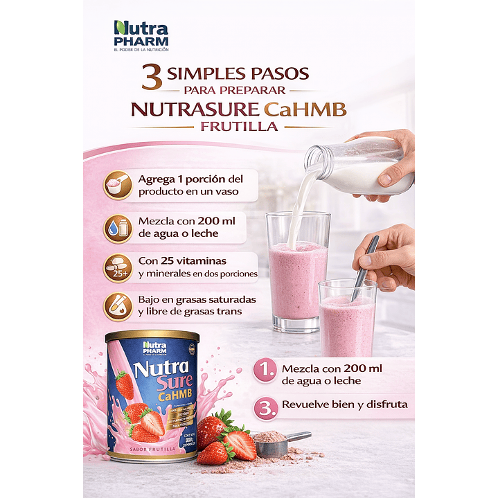 Nutrasure Cahmb Frutilla X850g  Nutrapharm 6