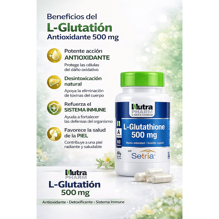 L-glutathione Antioxidante 500mg x60 Cápsulas  Nutrapharm  4