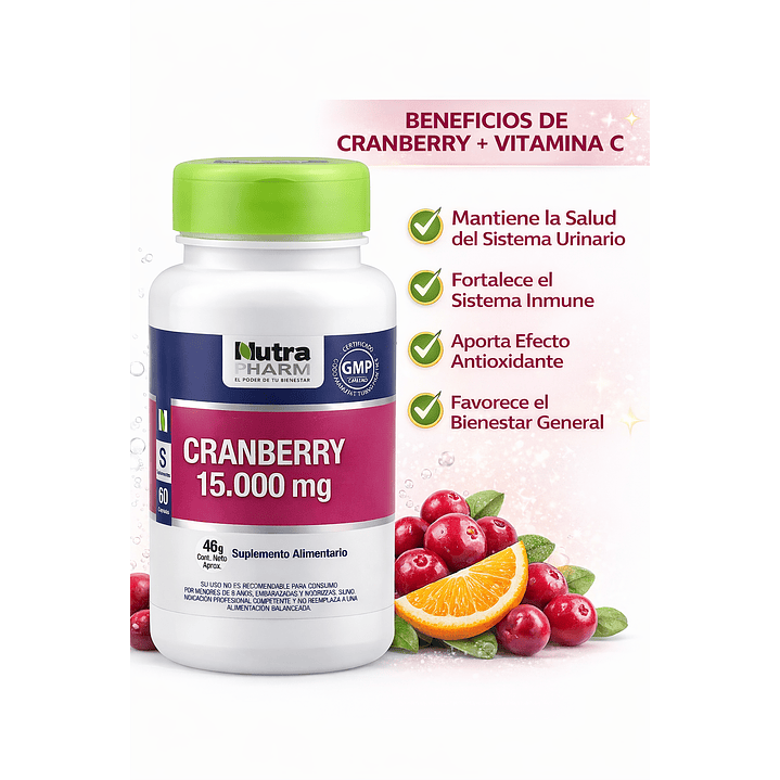 Nutra Pharm Cranberry 15.000mg Y Vitamina C 60 Cap Sin Sabor 3