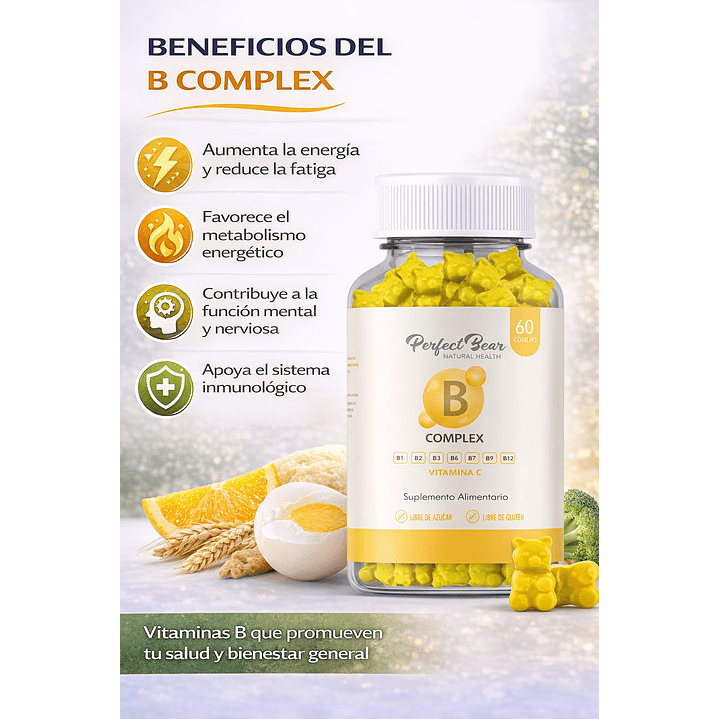 Perfect Bear  B Complex Vitamina C B1 B2 B5 B6 B7 B9 B12 X60 Gomitas 4