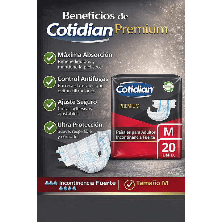 Pañales Cotidian Premium Incontinencia Fuerte Talla M x20 Pack x4 5