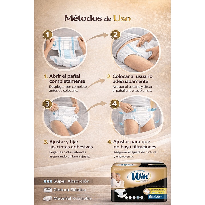 Pañal Adulto Win Premium G x20 Pack x3 4