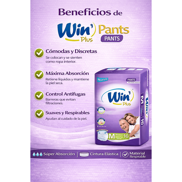Pañales Adulto Win Plus Pants Talle M  x16 3