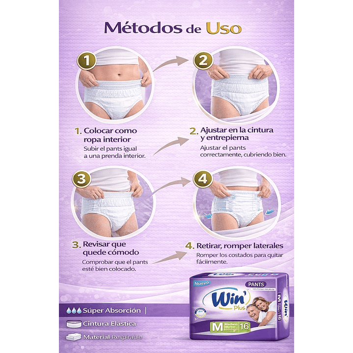 Pañales Adulto Win Plus Pants Talle M  x16 4