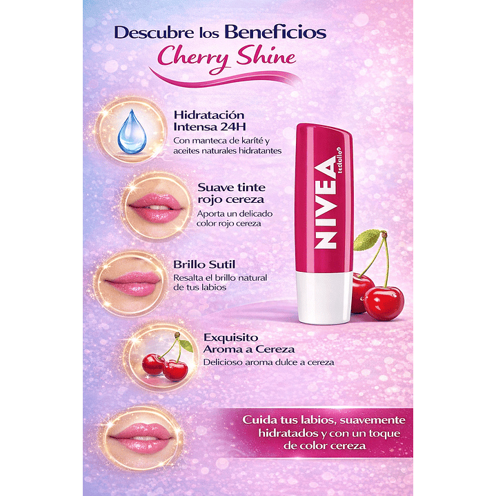 Nivea Bálsamo Labial Cherry Shine 4,8gr  4