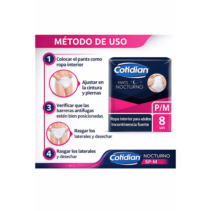 Pañales Cotidian Pants Nocturnos Incontinencia Fuerte Talla P/M x8 7