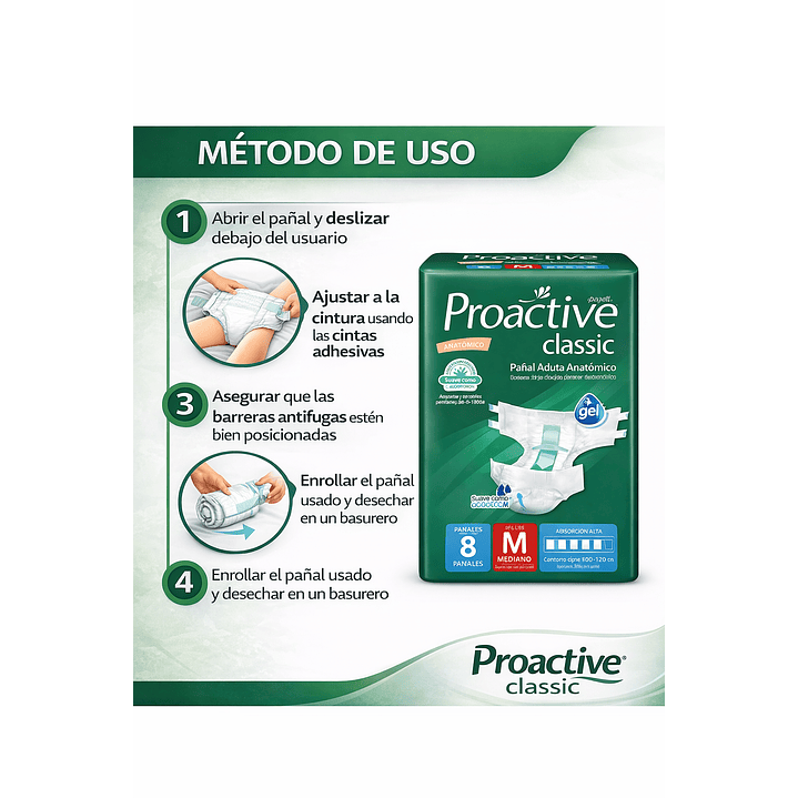 Pañales Proactive Classic Talla M x8  4