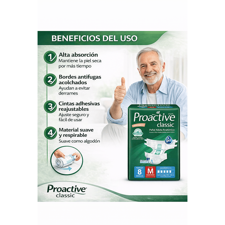 Pañales Proactive Classic Talla M x8  5