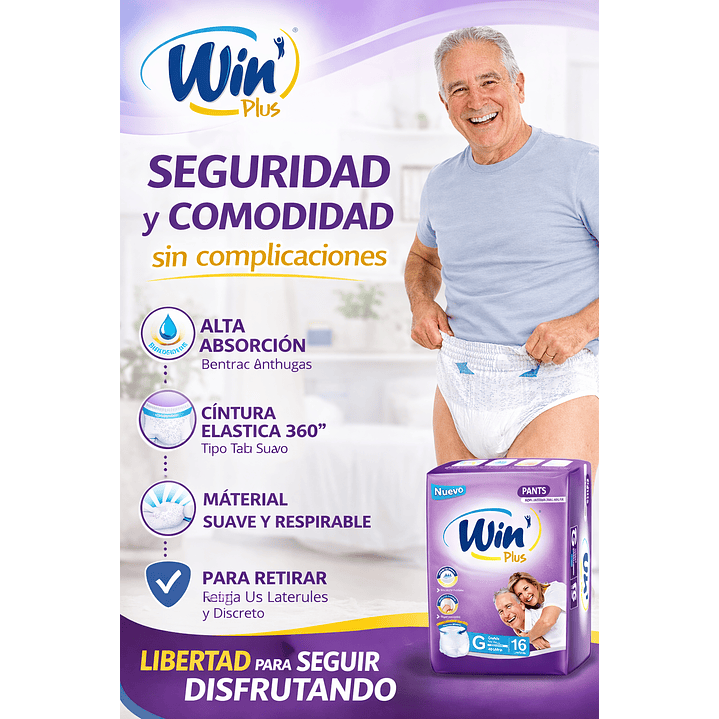 Pañales Win Plus Pants Adulto Alta Absorción Talla G x16  4