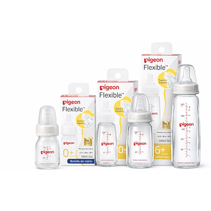 Kit 3 Biberones Vidrio Pigeon Flexible 50ml, 120ml y 240ml