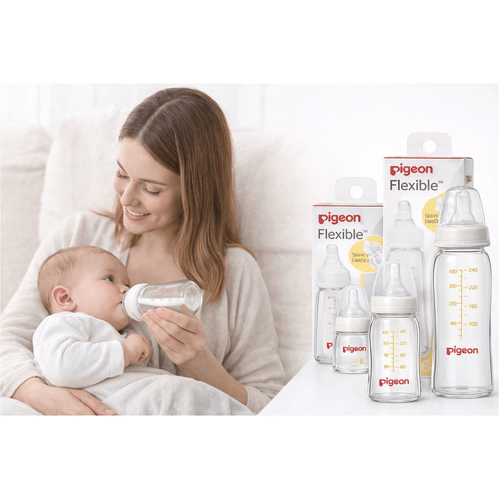 Kit 3 Biberones Vidrio Pigeon Flexible 50ml, 120ml y 240ml 4