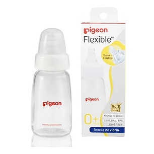 Biberon Mamadera Pigeon Flujo Lento 0-6 Meses Vidrio 120ml Transparente
