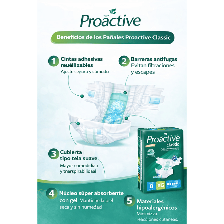 Pañales Para Adultos Proactive Classic Talla XG x8 5