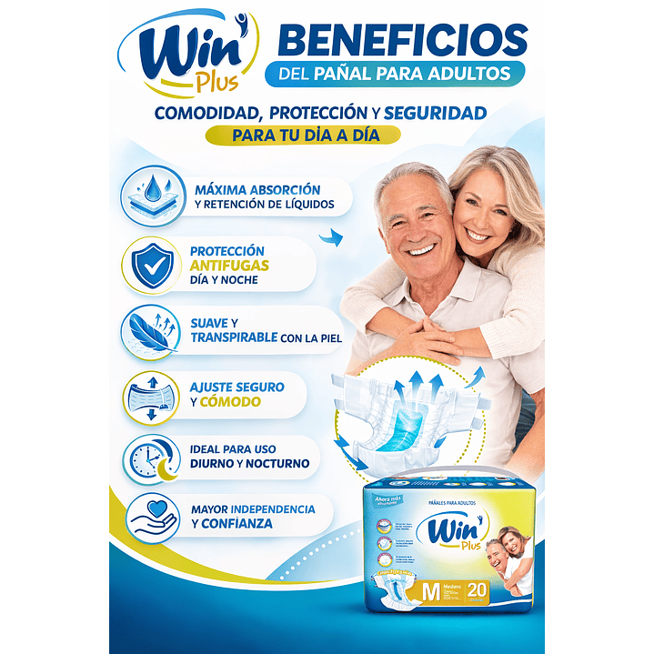 Pañales Para Adultos Win Plus Talla M x20 3
