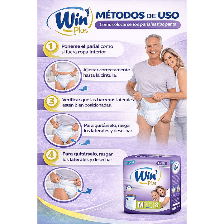Pañales Win Plus Pants Talla M x8  5