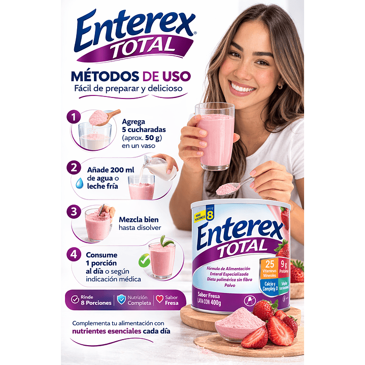Enterex Total Polvo 400g. Sabor Fresa, Rinde 8 Porciones Sabor Fresa 4