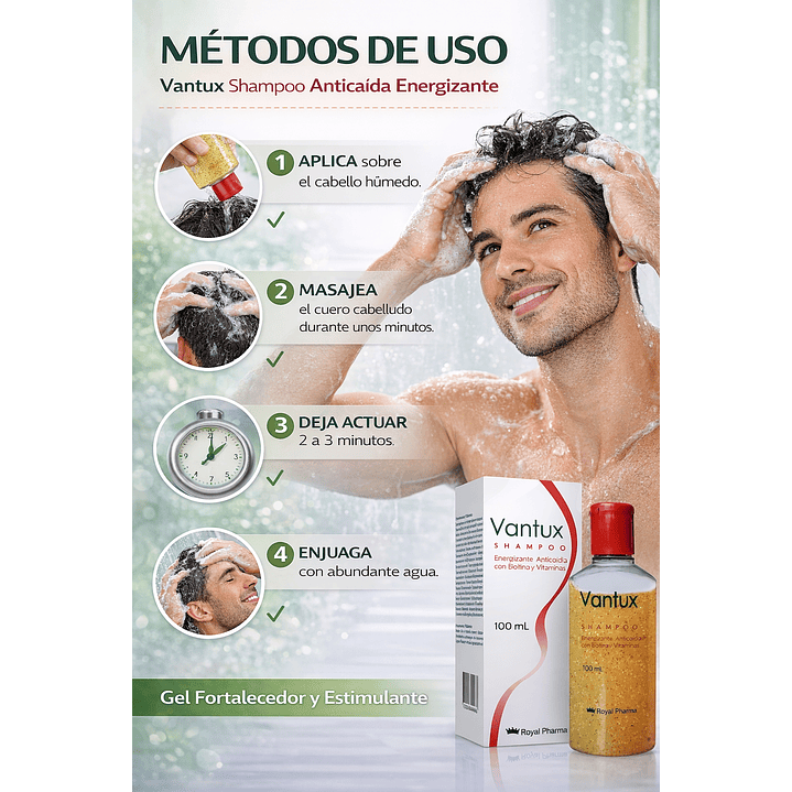 Vantux Shampoo Energizante Anticaida Capilar 100ml Pack X3 5