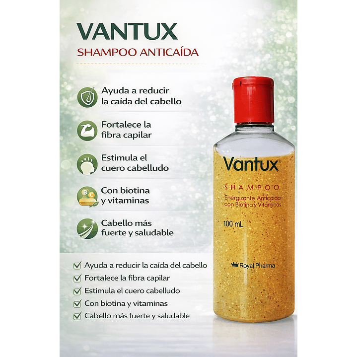 Vantux Shampoo Energizante Anticaida Capilar 100ml Pack X3 6
