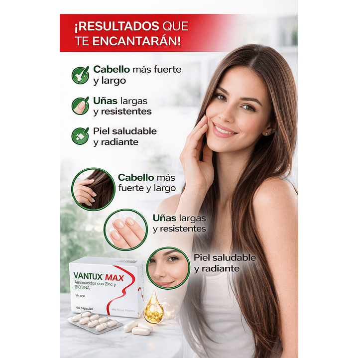 Vantux Max Suplemento Capilar y Uñas X60 Cápsulas Pack x2 7