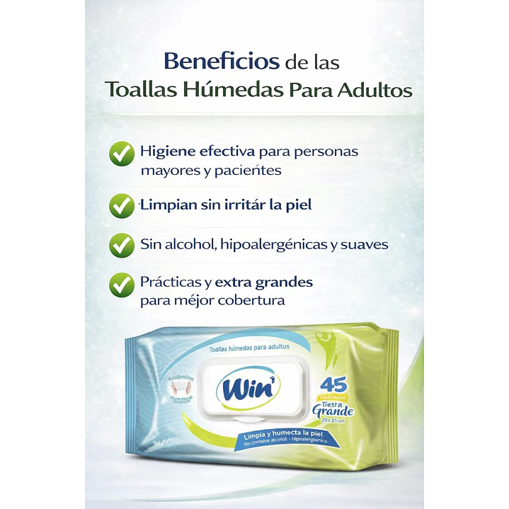Toallas Humedas Win Para Adultos x45 Unidades 4