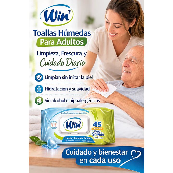 Toallas Humedas Win Para Adultos x45 Unidades 2