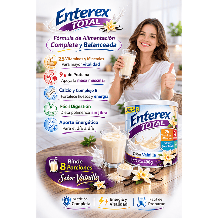 Enterex Total Polvo Sabor Vainilla Rinde 8 Porciones 400g 5