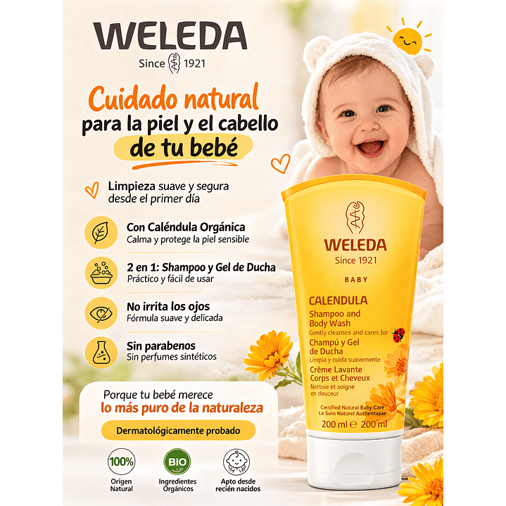 Shampoo Y Gel De Ducha De Caléndula Weleda 200 Ml Pack x2 5
