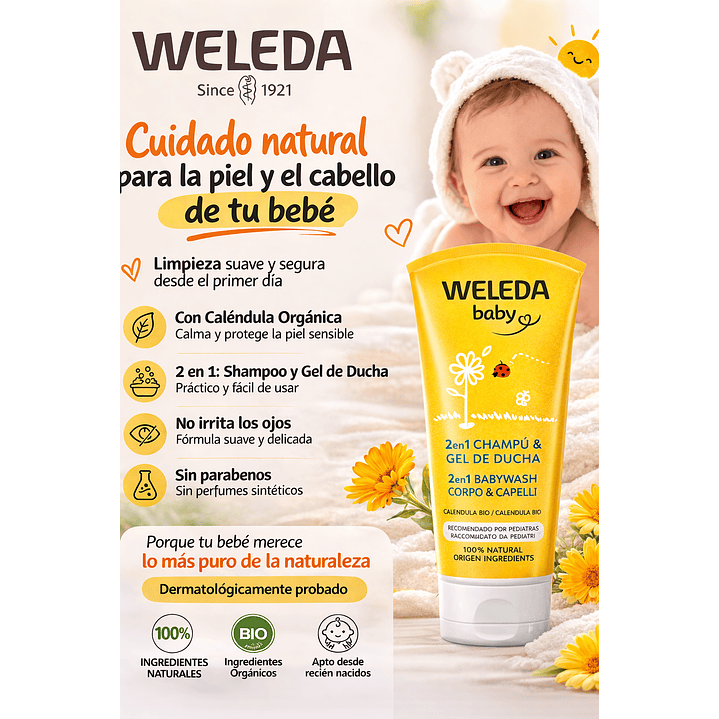 Shampoo Y Gel De Ducha De Caléndula Weleda Baby 200 Ml 4