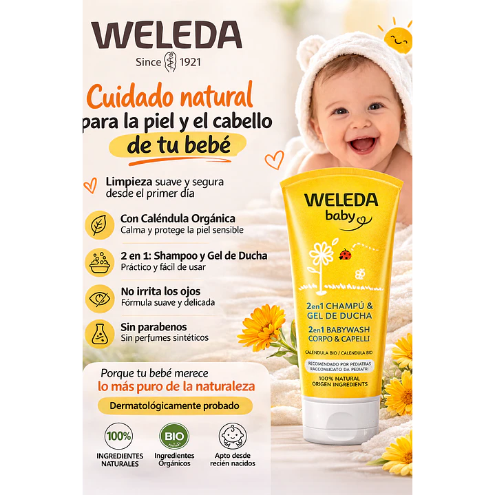 Shampoo Y Gel De Ducha De Caléndula Weleda 200ml Pack x2 4