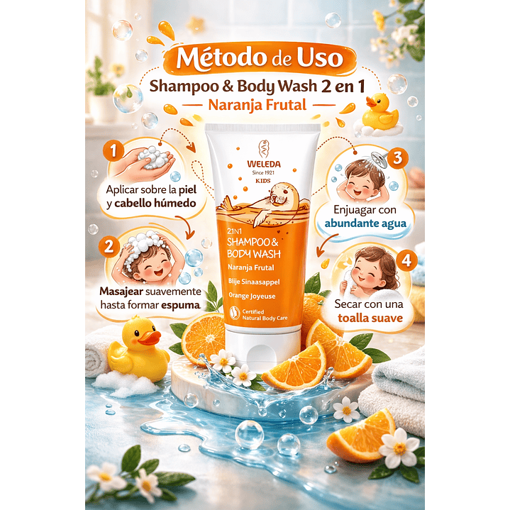 Shampoo Y Gel De Ducha 2 En 1 Naranja Frutal Weleda Kids 200ml  5