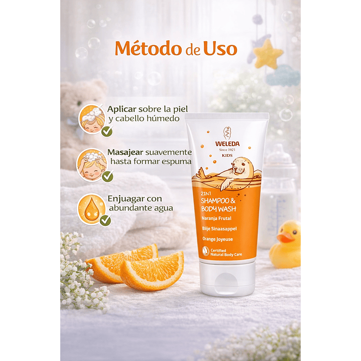 Shampoo Y Gel De Ducha 2 En 1 Naranja Frutal Weleda Kids 200ml  4